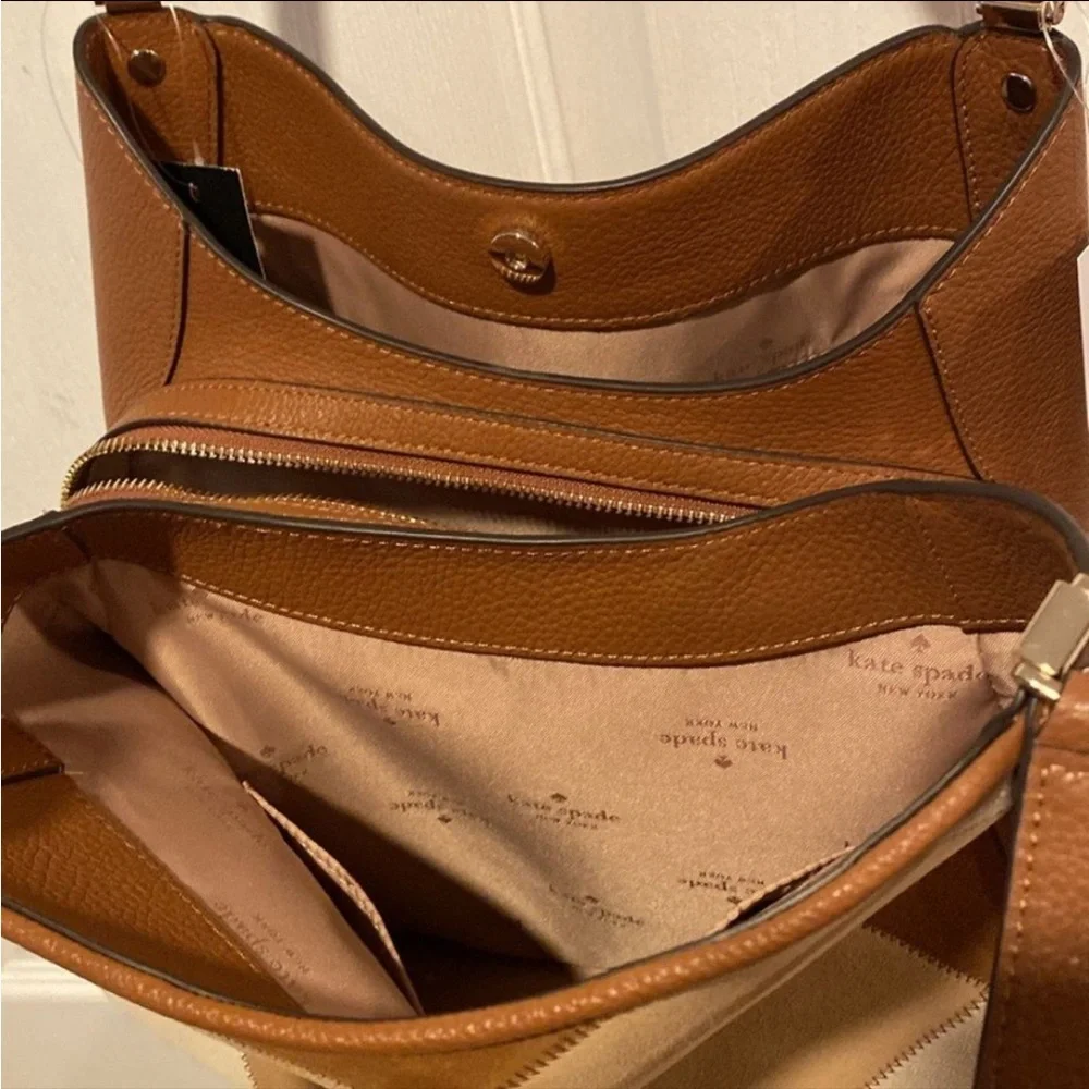 BNWT KATE SPADE Patchwork Suede Leila in Warm Ginger Tan Shoulder Bag